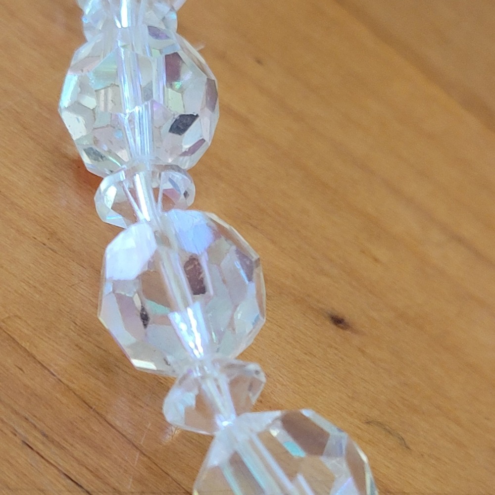 Vintage Sterling Silver Aurora Borealis Crystal Bead Necklace 20 Inch Faceted